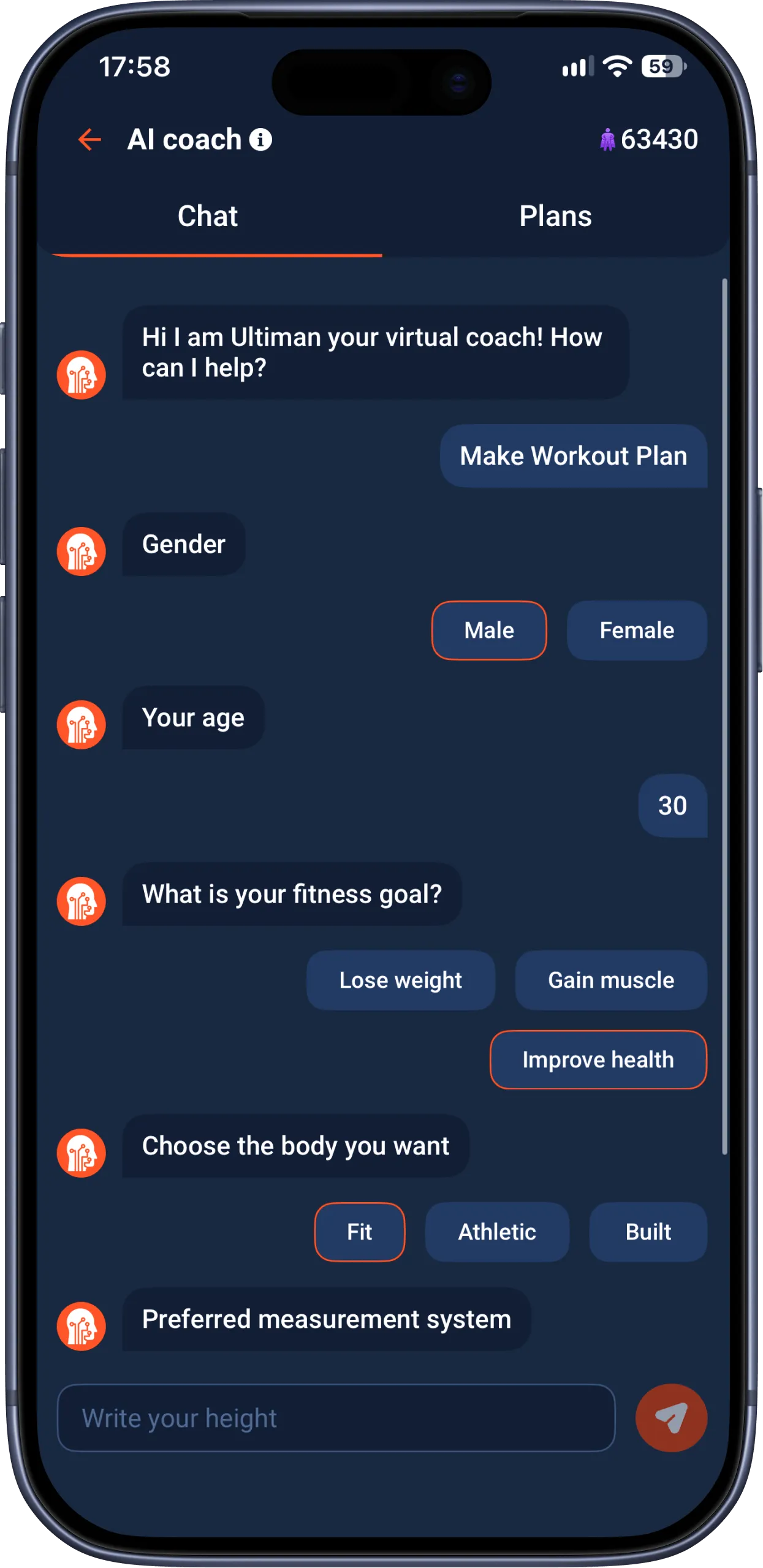 AI Fitness Coach screen