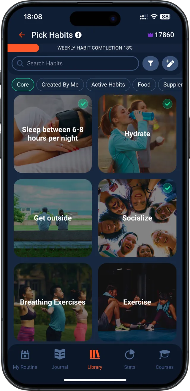Ultiself Pick Habits screen