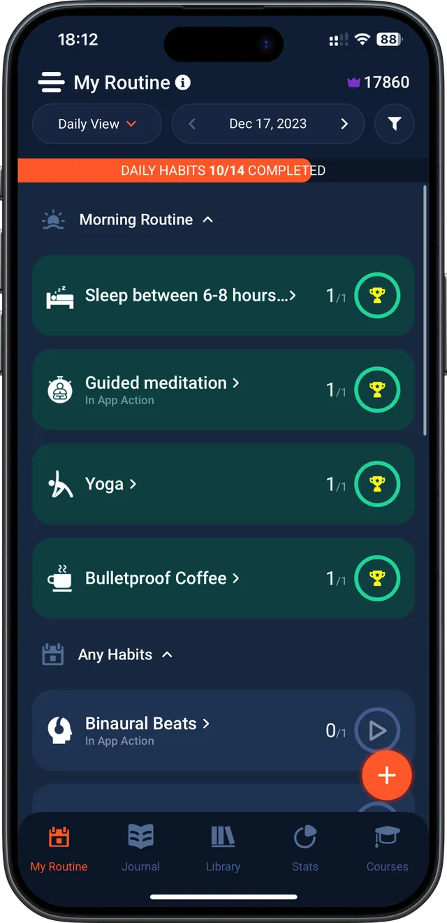 Ultiself My Routine screen with today's habits